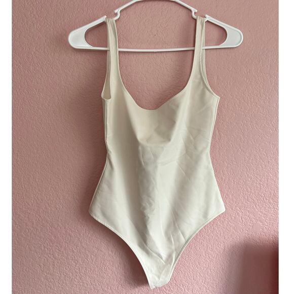Revolve Susana Monaco Vegan Leather Low Back White Blanched Almond Bodysuit XS